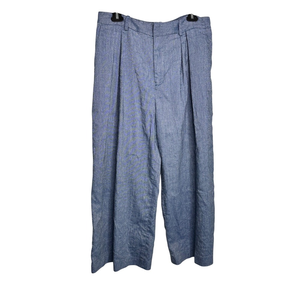 Alice + Olivia Blue Pleated Wide Leg High Rise Trousers Denim Style Pants